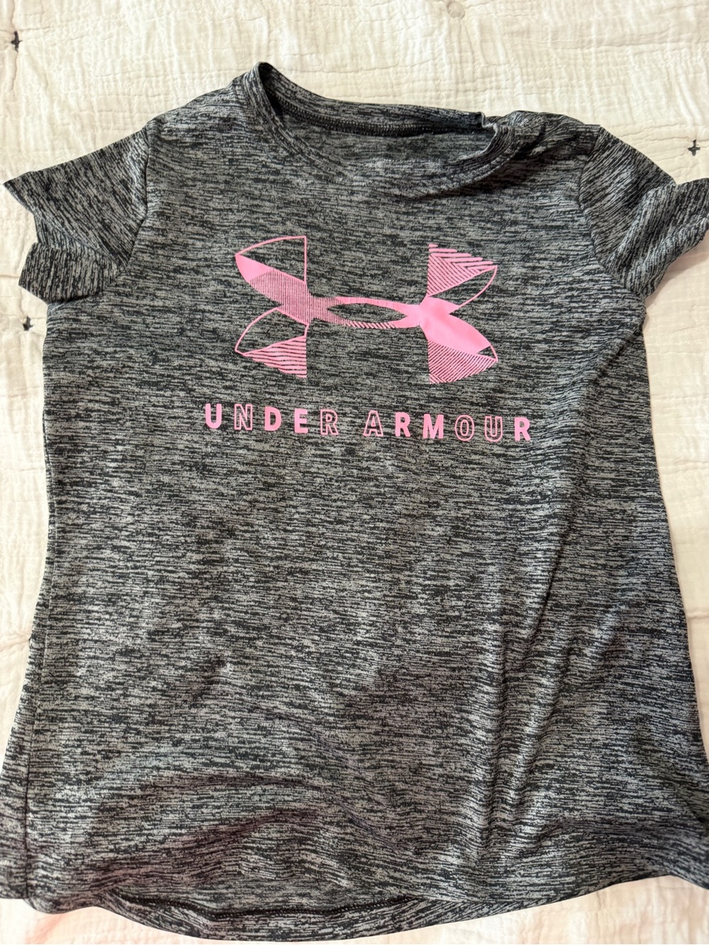 Under Armour Gray Heather Tee with Pink Logo